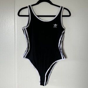 Adidas Originals black & white contouring logo bodysuit small - ribbon stripe